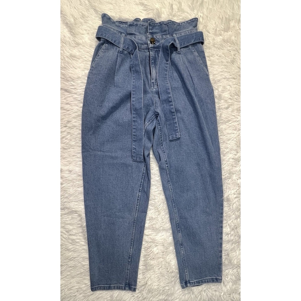 Who What Wear Women's Medium Wash High Rise Paperbag Waist Tapered Jeans Sz 4